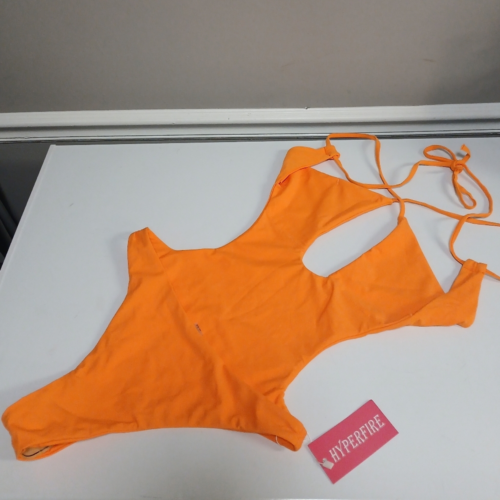 Orange Cut Out Halter Neck Monokini One Piece Swimsuit M New!